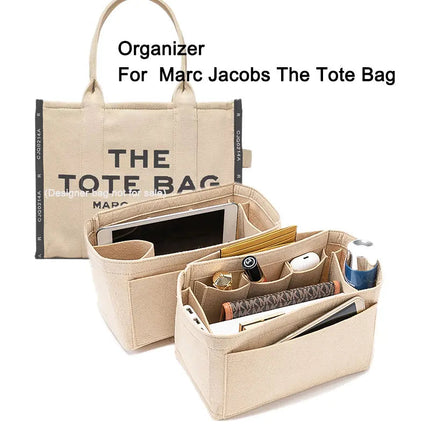 Purse Organizer Insert, Felt Bag Organizer with Zipper, Handbag & Tote Shaper, Fit For Marc Jacobs The Tote Bag PlatiNum