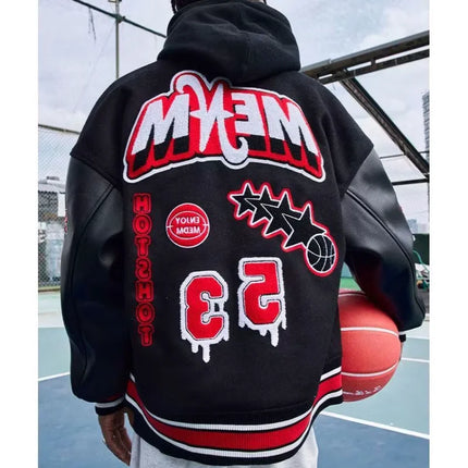 Bomber Jacket Men Women Flocking Hip Hop Loose Casual Patchwork Coat Unisex Embroidery High Street Varsity Baseball Outwear 2023