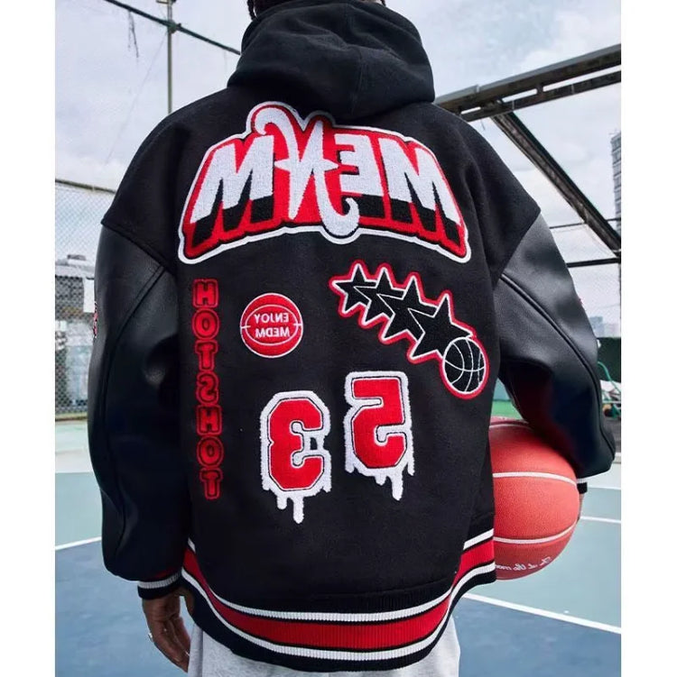 Bomber Jacket Men Women Flocking Hip Hop Loose Casual Patchwork Coat Unisex Embroidery High Street Varsity Baseball Outwear 2023