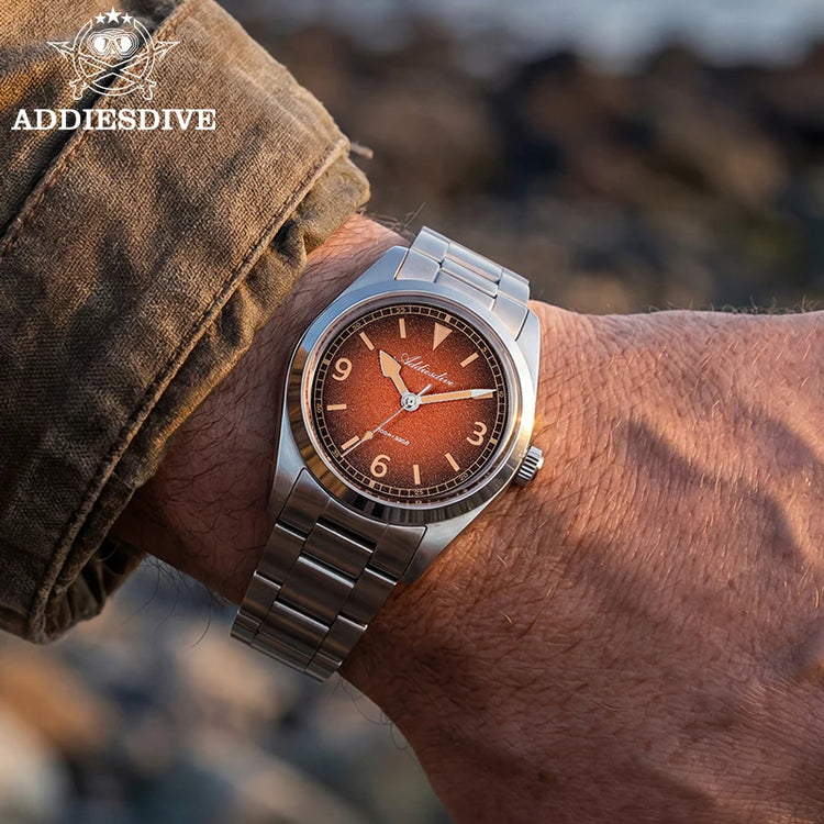 ADDIESDIVE New 36Mm Men's Quartz Watch Retro Dial Sapphire Glass 100M Waterproof Stainless Steel Night Light Retro Quartz Watch