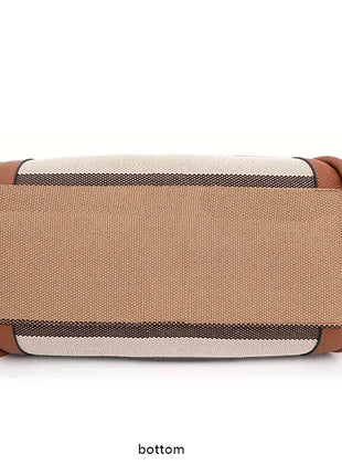 Borsa Tote in Tessuto a Righe con Bordi in Ecopelle, Manico Largo, Borsa a Spalla Grande per Uso Quotidiano e Pendolarismo