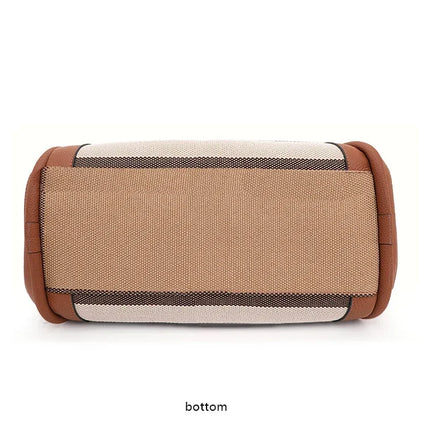 Borsa Tote in Tessuto a Righe con Bordi in Ecopelle, Manico Largo, Borsa a Spalla Grande per Uso Quotidiano e Pendolarismo