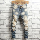 2024 New Retro Distressed Ripped Slim Jeans for Men Street Hip-hop Stretch Straight Fashion Motorcycle Denim Trousers Male PlatiNum