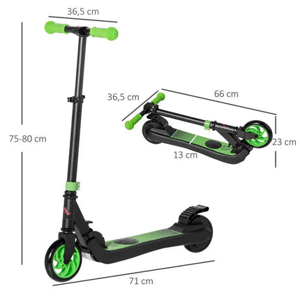 Monopattino elettrico pieghevole per bambini dai 6 anni in su, velocità 8 km/h, 71x36.5x75-80cm, alluminio, acciaio, verde