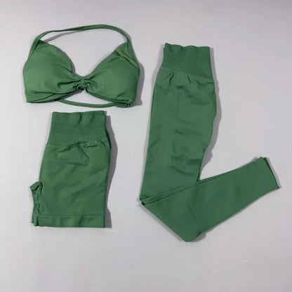Yoga fitness set 3pcs Impact Gym Set Women Bras and Yoga Set High Waist Scrunch Seamless Shorts Fitness Clothes Activewear Work