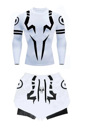 Anime Jujutsu Kaisen Set di compressione Tuta da fitness per uomo Camicia di compressione 3D ad asciugatura rapida + Pantaloncini da palestra Corsa Allenamento Abbigliamento sportivo platinumshop