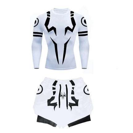 Anime Jujutsu Kaisen Set di compressione Tuta da fitness per uomo Camicia di compressione 3D ad asciugatura rapida + Pantaloncini da palestra Corsa Allenamento Abbigliamento sportivo platinumshop