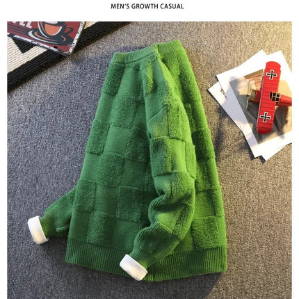 Warm Knit Sweater Autumn Winter Brand Clothing Mens Women Knitting Sweater Loose Fashion Plaid Male Long Sleeve Knitted Pullover