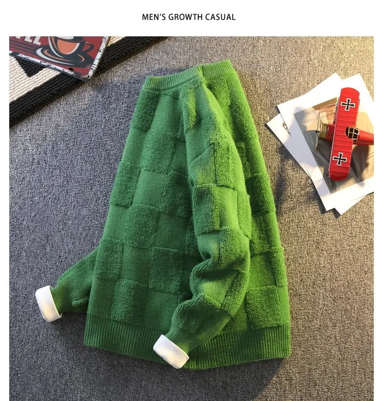 Warm Knit Sweater Autumn Winter Brand Clothing Mens Women Knitting Sweater Loose Fashion Plaid Male Long Sleeve Knitted Pullover