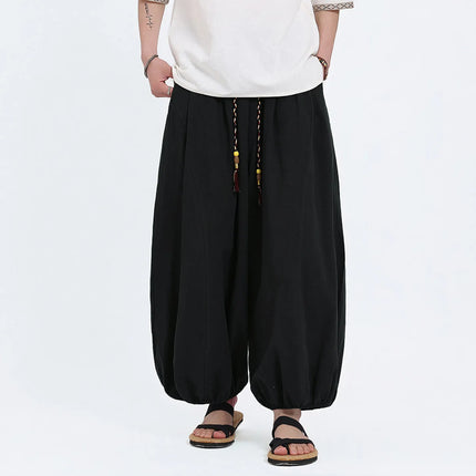Pantaloni Lantern da Uomo: Pantaloni Casual in Cotone e Lino, Tinta Unita, Oversize, Comodi, a Gamba Larga, Stile Streetwear - Vendita Calda