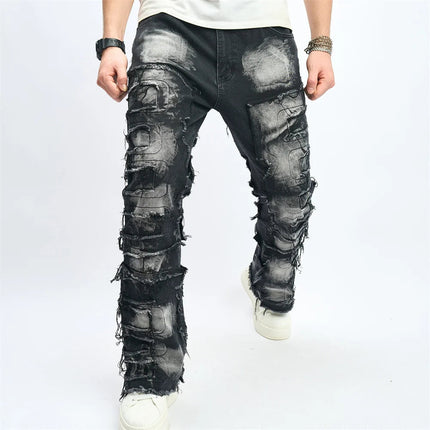 Denim Pants Men Ripped Distressed Washed Fashion Designer Male Denim Trousers Street Style Men's Slim Biker Jeans PlatiNum
