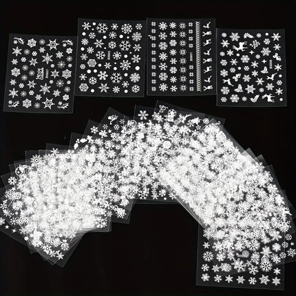 30Pcs Christmas 3D Nail Art Stickers Decals Self‑Adhesive Cartoon Snowflake Snowman Nail Art Supplies for Women Manicure Decorations