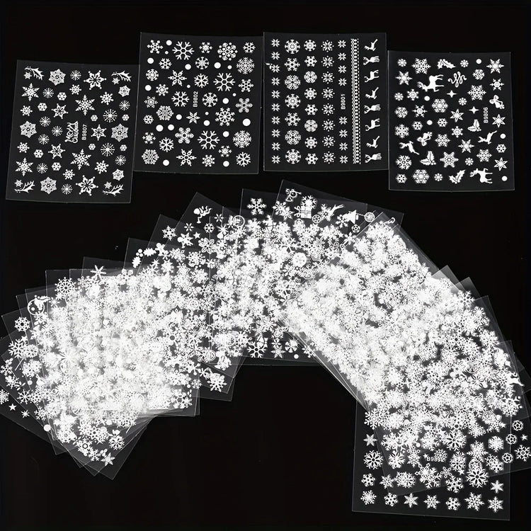 30Pcs Christmas 3D Nail Art Stickers Decals Self‑Adhesive Cartoon Snowflake Snowman Nail Art Supplies for Women Manicure Decorations