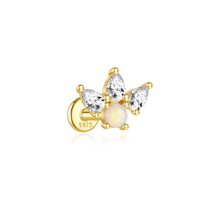 CANNER 1PC 925 Sterling Silver Exquisite Crown Opal Piercing Earring for Women Ear Studs Cartilage Earring Body Jewelry Gift PlatiNum