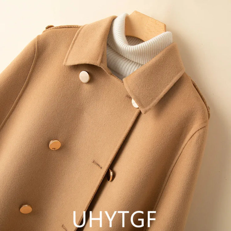 UHYTGF Mid Long Bat Cape Wool Coat Women High-End Double Sided Cashmere Autumn Jacket Female Fashion Casual Ladies Outewear 2029