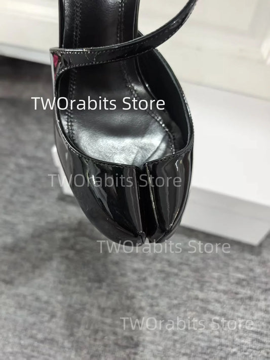 Tabi Buckle Sandals Summer Fashion Slingback Stiletto Women's Golden Elegant Dress Shoes Ultra High Heels Black Female Shoes