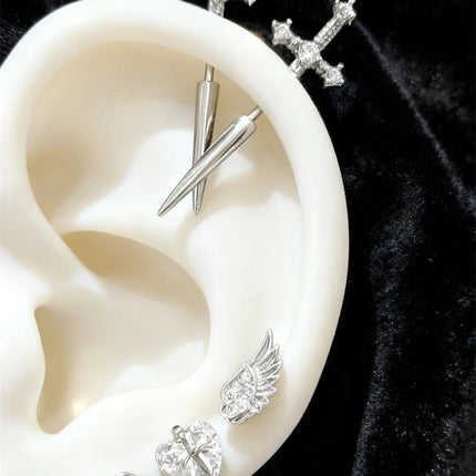New Fashion Love Wings Cross Acciaio inossidabile Osso dell'orecchio Chiodo Zircone lucido Orecchino con filo alla moda per le donne Accessorio per piercing al corpo platinumshop