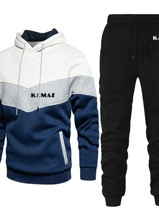 2025 Spring And Autumn Man's KAMAZ TRUCK Logo Print Convention Pocket Pullover Outdoor Sports Hoodies+Casual Long Pants Suits PlatiNum