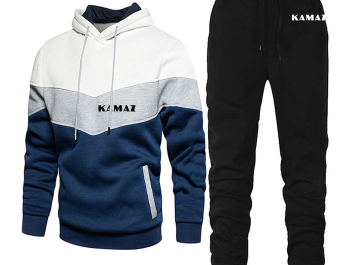2025 Spring And Autumn Man's KAMAZ TRUCK Logo Print Convention Pocket Pullover Outdoor Sports Hoodies+Casual Long Pants Suits PlatiNum
