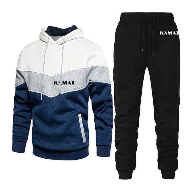 2025 Spring And Autumn Man's KAMAZ TRUCK Logo Print Convention Pocket Pullover Outdoor Sports Hoodies+Casual Long Pants Suits PlatiNum