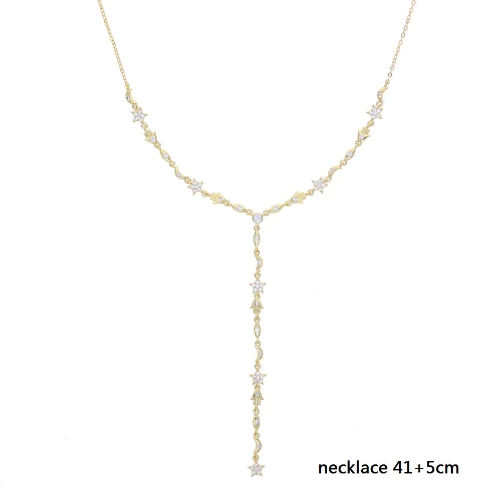 Nuovo speciale color oro Goccia d'acqua Bling Ovale CZ Collana girocollo Lariat Lunga barra a goccia a forma di Y Lunga nappa Gioielli da donna 2025