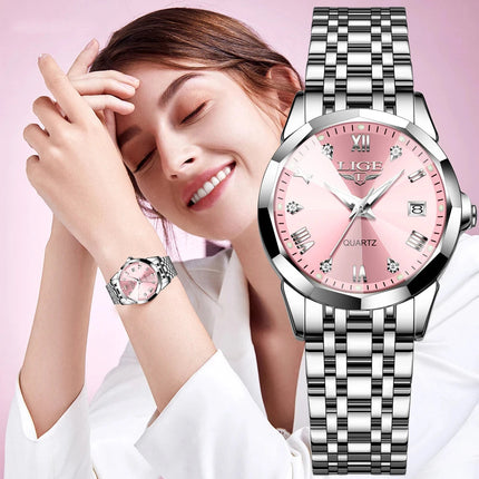 LIGE Orologio al Quarzo di Lusso per Donna, Elegante Bracciale Luminoso e Impermeabile, Regalo Ideale platinumshop