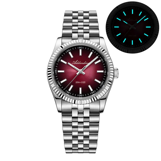 ADDIESDIVE 36mm Men Watch AD2073 BGW9 Luminous Jubilee Strap 10Bar Waterproof Sapphire Glass VH31 Movement Quartz Watches Reloj