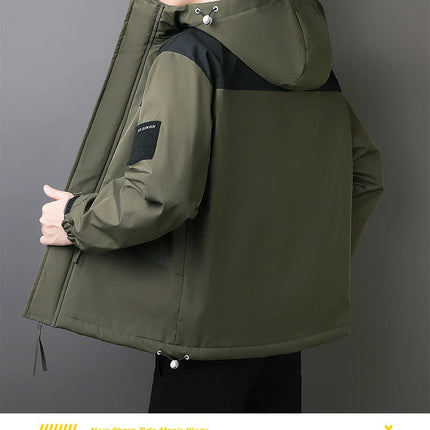 Plus Size Male Waterproof Windproof Hooded Jacket Autumn Winter New Fashion Men Casual Loose Fleece Thick Warm High Quality Coat