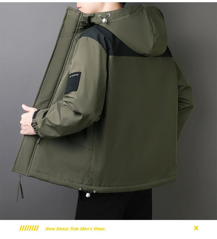 Plus Size Male Waterproof Windproof Hooded Jacket Autumn Winter New Fashion Men Casual Loose Fleece Thick Warm High Quality Coat