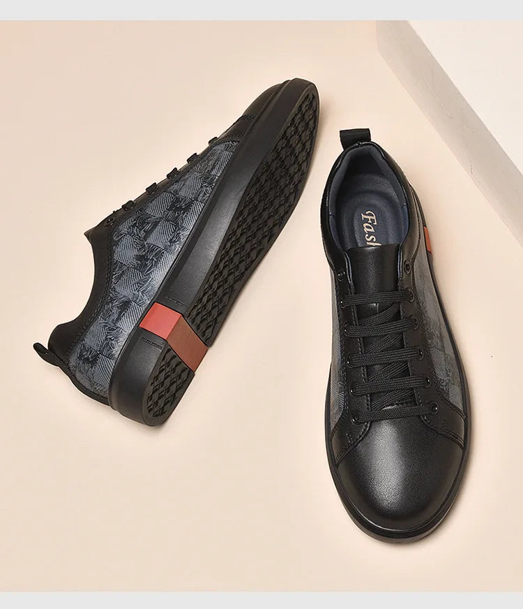 Europe New Shoes for Men Genuine Leather Casual Shoes Cool Black Flat Skateboard Shoes Street Fashion Sneakers