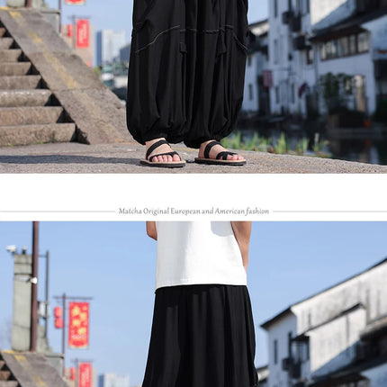 Pantaloni lanterna giapponese Pantaloni Harem casual larghi Pantaloni comodi e traspiranti in lino di seta ghiacciata Pantaloni larghi dalla vestibilità rilassata Taglie forti 5XL
