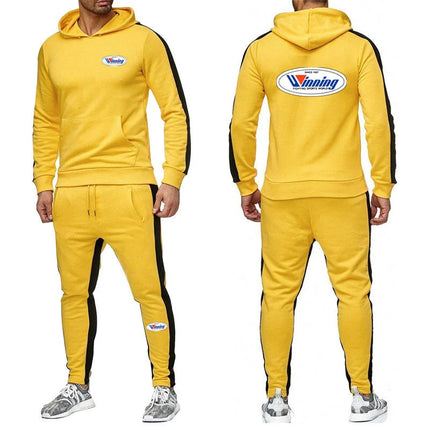 Winning Boxing Men's New Spring and Autumn Versatile Pullover Hoodies+Sweatpants Sports Comfortable Solid Color Pants Suits PlatiNum