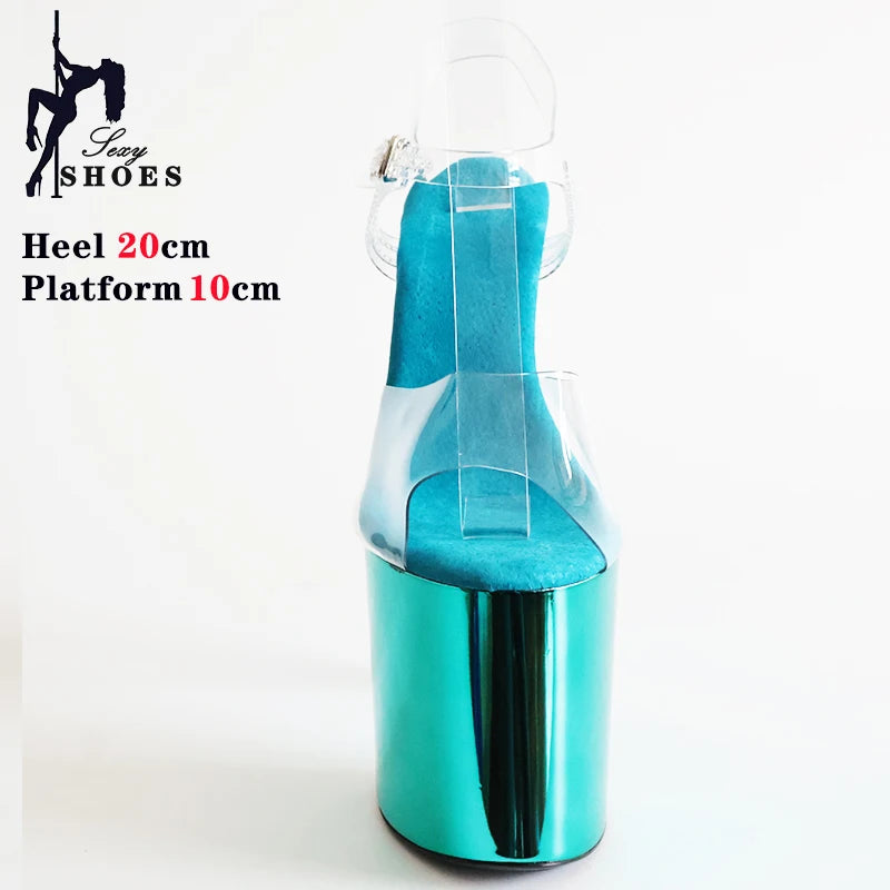 8 Inches Women Shine Electroplated Heel Sandals Pole Dance Shoes Sexy Stripper Nightclub High Heels 20CM Exotic Models Show
