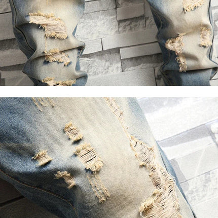 2024 New Retro Distressed Ripped Slim Jeans for Men Street Hip-hop Stretch Straight Fashion Motorcycle Denim Trousers Male PlatiNum