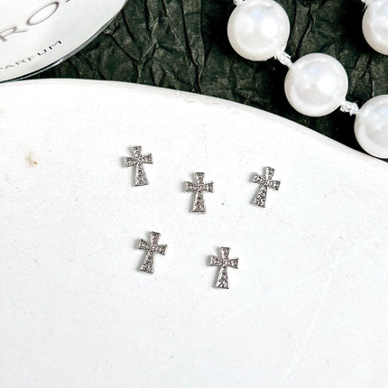 30PCS Multiple Style Shiny Alloy Cross Nail Art Charms 3D Retro Creative Heart Cross Nail Decorations for DIY Y2K Nails Designs
