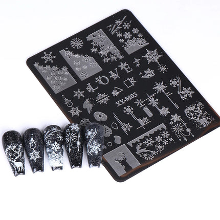 1 PC Nail Stamping Plates Christmas French Xmas Steel Printing Stencil Snowflakes Nail Stamp Templates Nail Art Manicure Tools