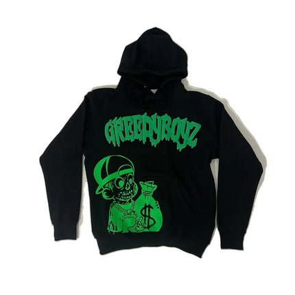 Street Hip Hop Style Money Skull Print Men Hoodie Set Black Bold Print Oversized Fashionable Versatile Hoodie Streetwear Fashion PlatiNum