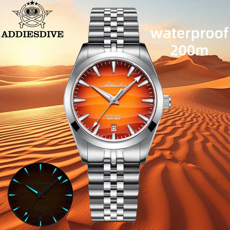 ADDIESDVIE Men Watch Desert Texture BGW9 Super Luminous 316L Steel 20Bar Diving AD2540 8215 Movement Mechanical Automatic Watch