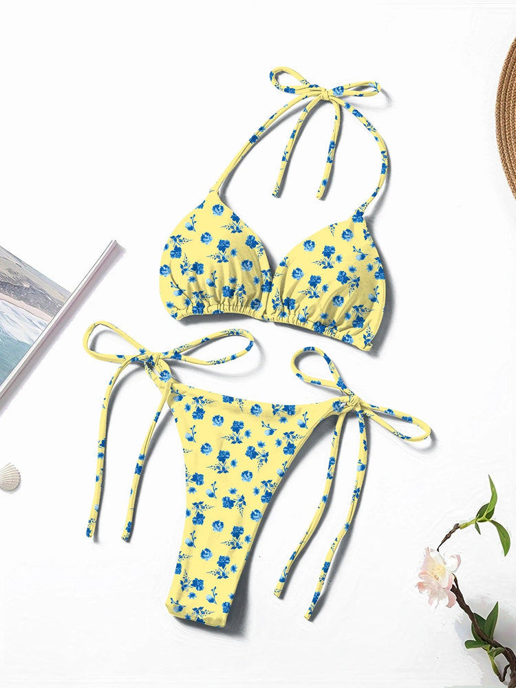 Nuovo Stile Bikini Due Pezzi da Donna Stampato, Fresco e Alla Moda, con Laccetti al Collo, Sexy e Trendy platinumshop
