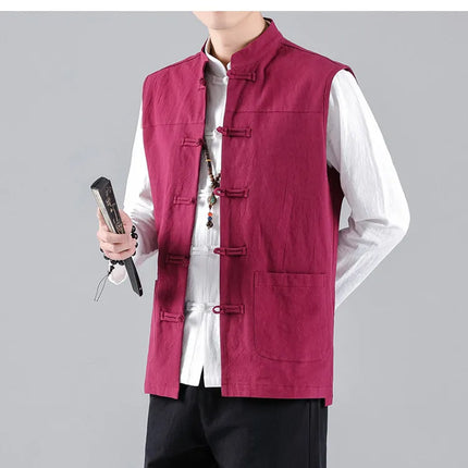 Canotte da uomo senza maniche in cotone stile cinese, gilet casual vintage, gilet estivi traspiranti, magliette larghe da uomo, abito Tang