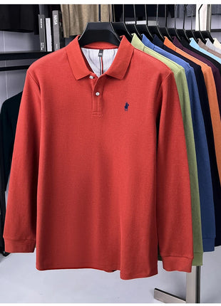 Polo à manches longues de marque haut de gamme 100 % coton, nouveau t-shirt décontracté à revers pour homme d'affaires, confort de luxe avec broderie Paul poney