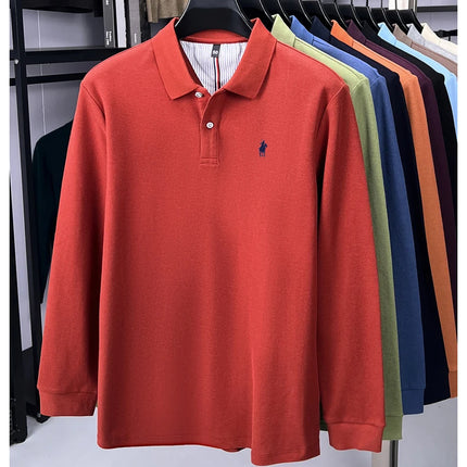 High-end branded long-sleeved polo shirt, 100% cotton, new business men's leisure lapel t-shirt, luxury comfort with Paul pony embroidery