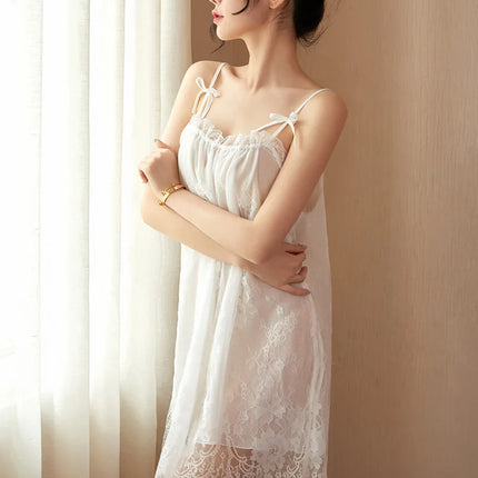 Camicia da Notte Sexy in Pizzo da Donna, Abito Sottoveste in Raso con Spalline Sottili, Chemise Senza Schienale, Babydoll, Lingerie Estiva Calda per la Casa