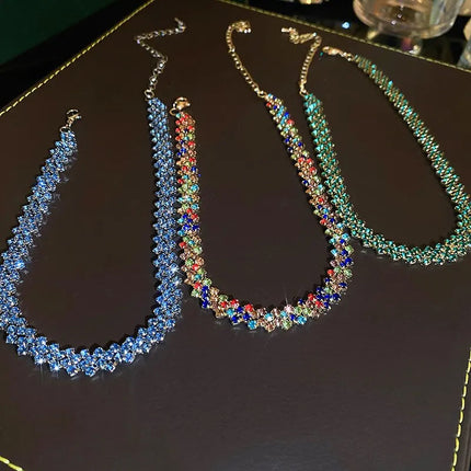 Luxury Shiny Full Rhinestone Choker Necklace for Women Personalized Geometric Crystal Necklaces Wedding Jewelry Party Gifts PlatiNum