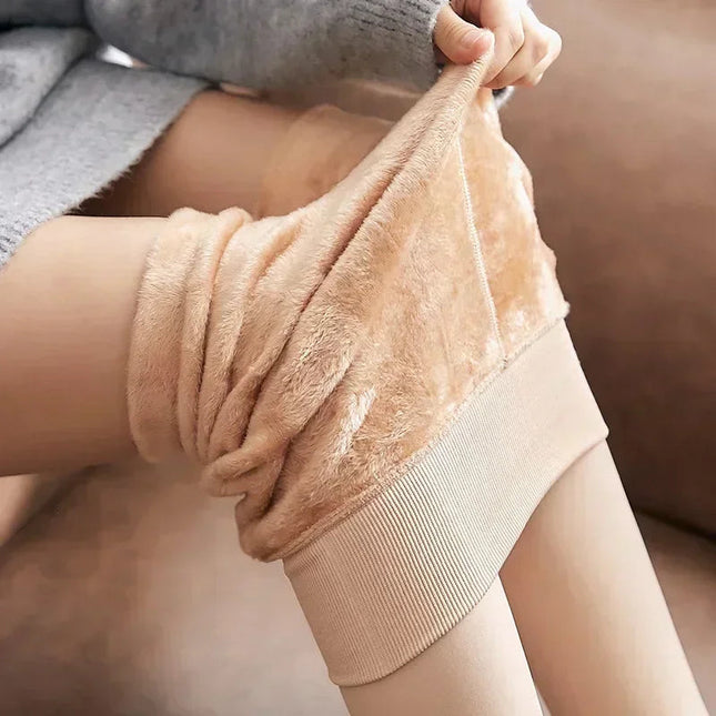 Colorful Fleece Lined Tights Winter Women Thermal Pantyhose for Female Panty Polar Skin Black Effect Stockings Thermal Leggings PlatiNum