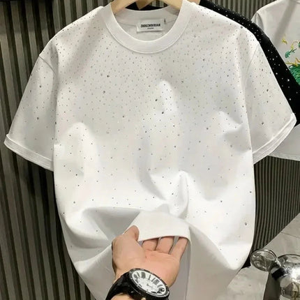 New Luxury Men's T-shirt Hot Diamond Printed Half Sleeve Fashion Round Neck Casual Summer High-end Men Tops T Shirts PlatiNum