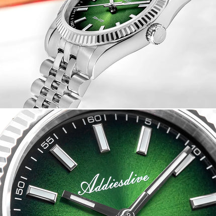 ADDIESDIVE Watch For Men Sapphire Glass Luminous 10Bar Diving Jubilee Strap 316L Stainless Steel VH31 Movement Quartz Watch