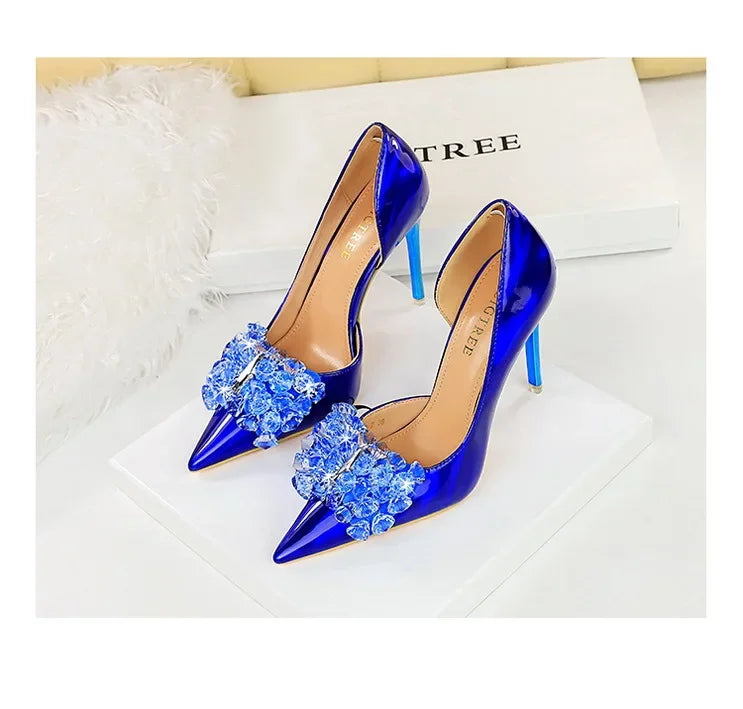 BIGTREE Scarpe con fiocco in strass Décolleté da donna Scarpe da banchetto di lusso Tacchi alti sexy Scarpe da festa con tacco a spillo da donna di grandi dimensioni 41 42 43