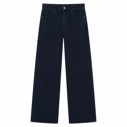 Women's Black Wide Leg Jeans, High Waist, Stretch Denim, Comfortable Loose Fit, Belt and Scarf Details, Modern Casual Style, Fashion Trousers for All Seasons, Sizes Xs-Xl，Fx1338-7