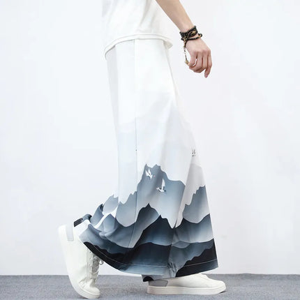 Nuovi Pantaloni da Uomo con Stampa Tradizionale a Gru, Stile Cinese Vintage, Pantaloni Harem Estivi, Pantaloni Larghi Hanfu Oversize da Uomo